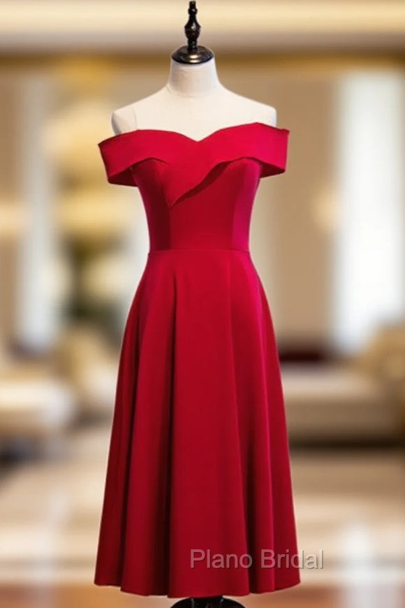 Cheap Satin Burgundy Sleeveless Short Formal Prom Dresses Main image