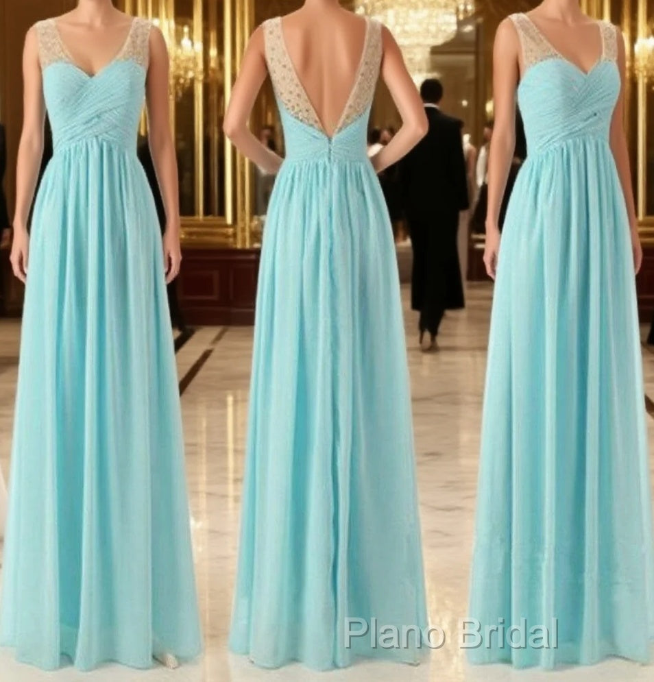 Cheap Simple Junior Strapless Sweetheart Blue Chiffon A-Line Floor-Length Wedding Party Bridesmaid Dresses , Main image