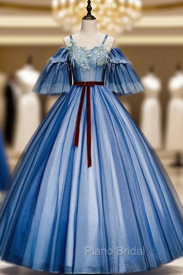 Check Out Entire Collection Blue Ball Gown Tulle Appliques Spagehtti Straps Quinceanera Dresses Main image