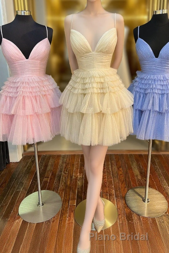 Multi-Tiered V-Neck Backless A-Line Short Party Dresses Main image