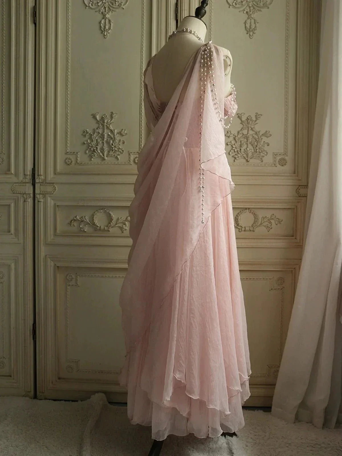 Sweet Elegant Pink Pearl Long Tulle Formal Prom Dresses Formal Evening Dresses Party Dresses Secondary image