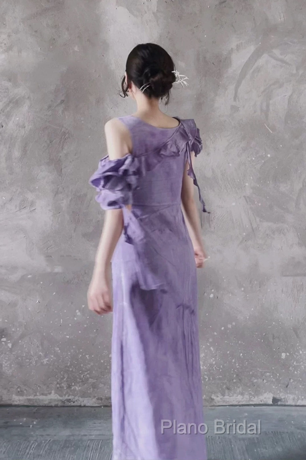Chic A Line Scoop Lilac Long Formal Prom Dresses Birthday Dresses With Ruffles Secondary image