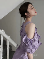Chic A Line Scoop Lilac Long Formal Prom Dresses Birthday Dresses With Ruffles