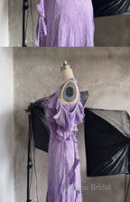 Chic A Line Scoop Lilac Long Formal Prom Dresses Birthday Dresses With Ruffles
