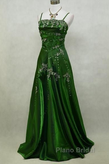 Chic A Line Spaghetti Straps Green Satin Evening Dresses Long Formal Prom Dresses Secondary image