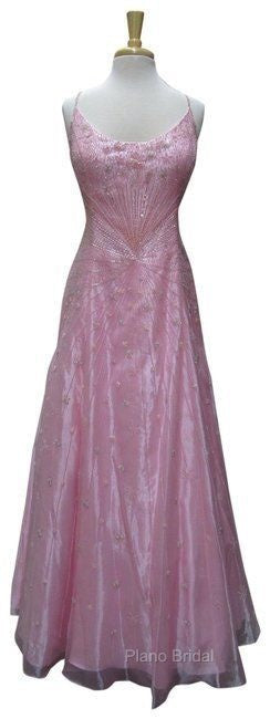 Chic A Line Spaghetti Straps Pink Long Evening Dresses Beads Long Formal Prom Dresses Secondary image