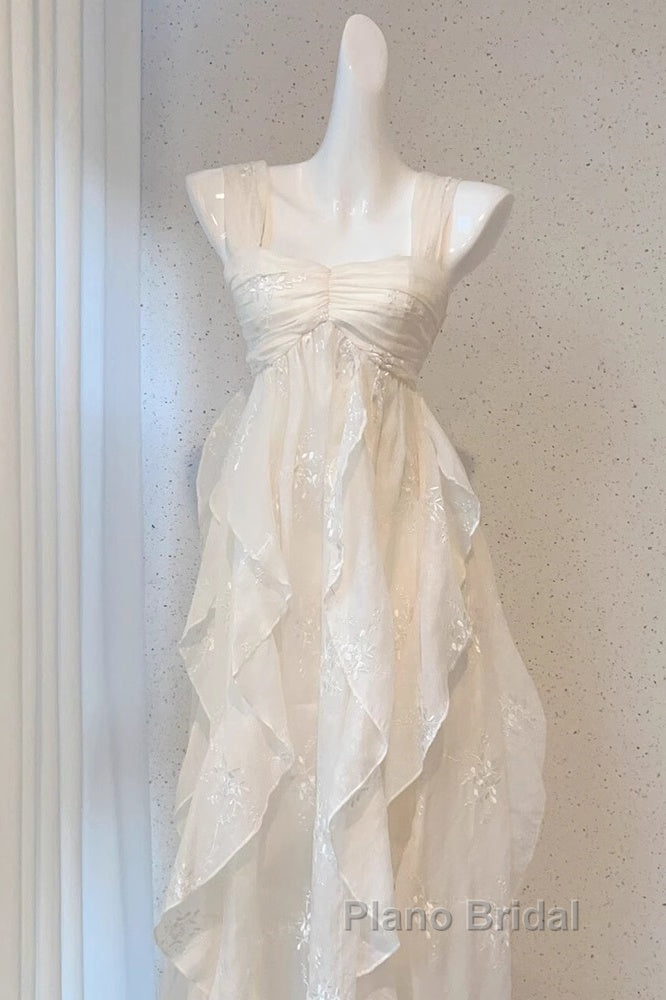 Chic A Line Straps Floral White Ankle Length Birthday Dresses Birthday Outfits Secondary image