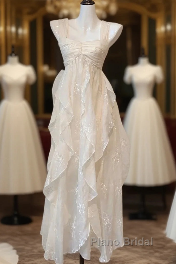 Chic A Line Straps Floral White Ankle Length Birthday Dresses Birthday Outfits Main image