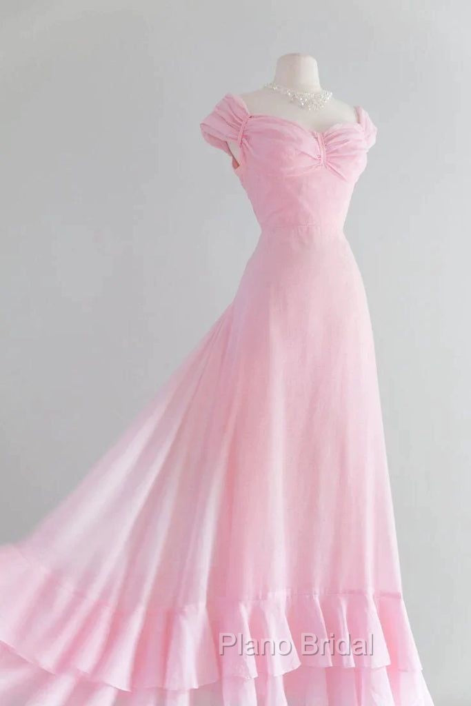 Chic A Line Sweetheart Pink Satin Long Evening Dresses Formal Prom Dresses Secondary image