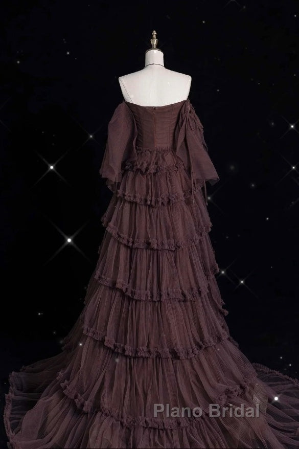 Chic Ball Gown Off The Shoulder Long Sleeves Evening Dresses Tulle Long Formal Prom Dresses