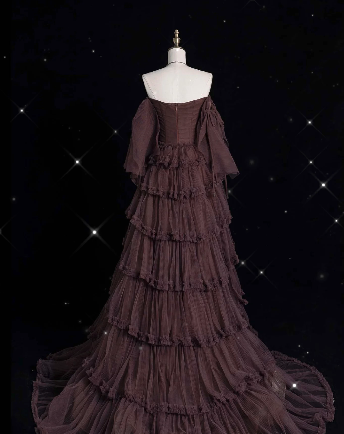 Chic Ball Gown Off The Shoulder Long Sleeves Formal Evening Dresses Tulle Long Formal Prom Dresses Secondary image