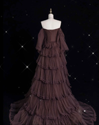 Chic Ball Gown Off The Shoulder Long Sleeves Formal Evening Dresses Tulle Long Formal Prom Dresses