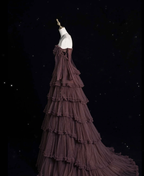 Chic Ball Gown Off The Shoulder Long Sleeves Formal Evening Dresses Tulle Long Formal Prom Dresses