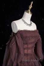 Chic Ball Gown Off The Shoulder Long Sleeves Evening Dresses Tulle Long Formal Prom Dresses