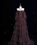 Chic Ball Gown Off The Shoulder Long Sleeves Formal Evening Dresses Tulle Long Formal Prom Dresses