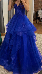 Chic Ball Gown Spaghetti Straps Burgundy Tulle Lace Long Formal Prom Dresses Formal Evening Formal Gowns