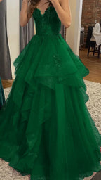 Chic Ball Gown Spaghetti Straps Burgundy Tulle Lace Long Formal Prom Dresses Formal Evening Formal Gowns