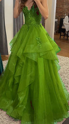 Chic Ball Gown Spaghetti Straps Burgundy Tulle Lace Long Formal Prom Dresses Formal Evening Formal Gowns