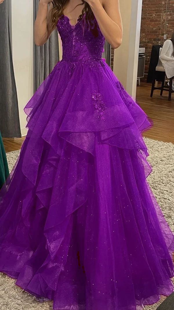 Chic Ball Gown Spaghetti Straps Burgundy Tulle Lace Long Formal Prom Dresses Formal Evening Formal Gowns