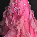 Chic Ball Gown Spaghetti Straps Pink Satin Formal Dresses Long Formal Prom Dresses With Embroidered
