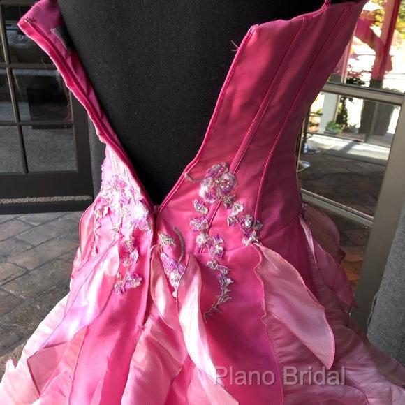 Chic Ball Gown Spaghetti Straps Pink Satin Formal Dresses Long Formal Prom Dresses With Embroidered