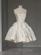 Chic Ball Gown Straps White Satin Homecoming Dresses Birthday Dresses Birthday Outfits