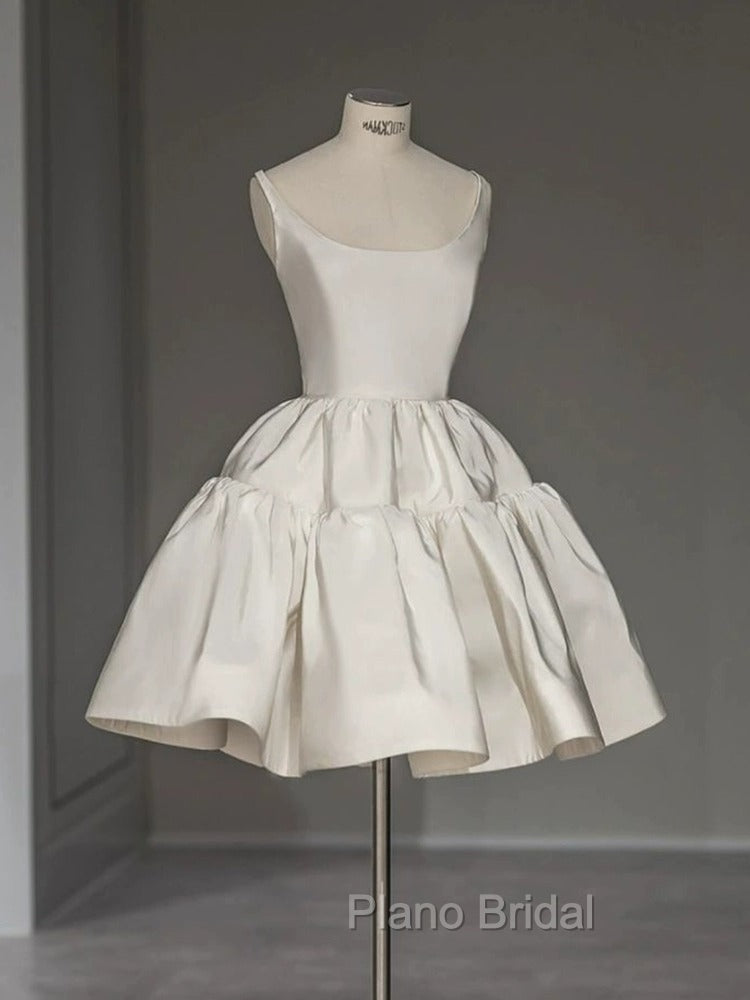 Chic Ball Gown Straps White Satin Homecoming Dresses Birthday Dresses Birthday Outfits