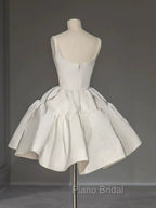 Chic Ball Gown Straps White Satin Homecoming Dresses Birthday Dresses Birthday Outfits