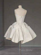 Chic Ball Gown Straps White Satin Homecoming Dresses Birthday Dresses Birthday Outfits