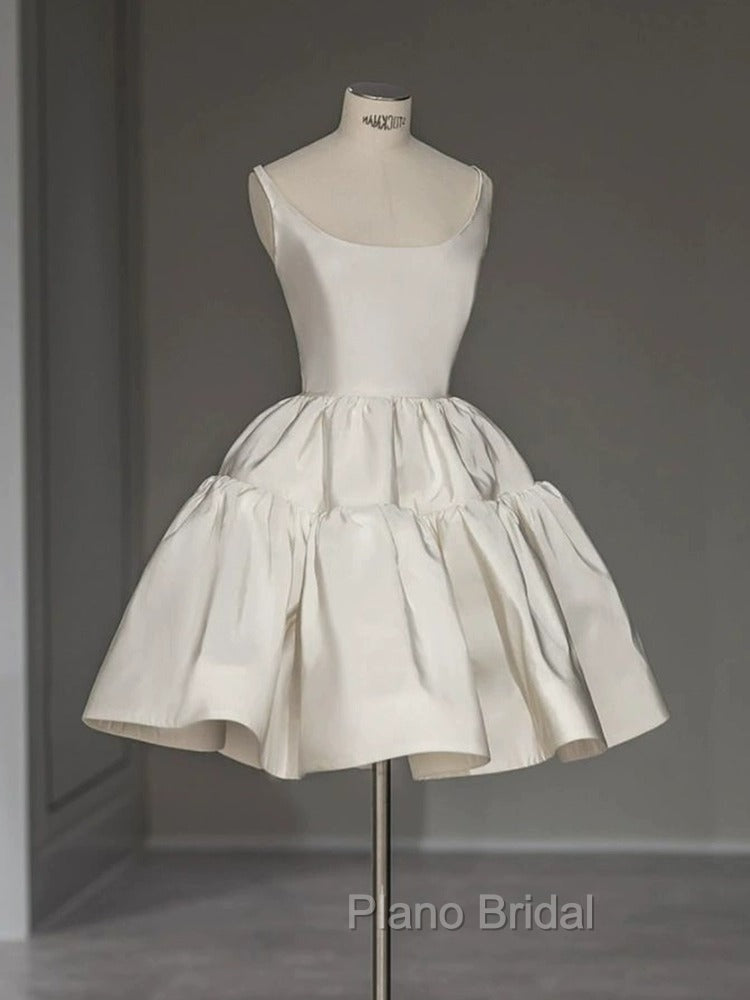 Chic Ball Gown Straps White Satin Homecoming Dresses Birthday Dresses Birthday Outfits