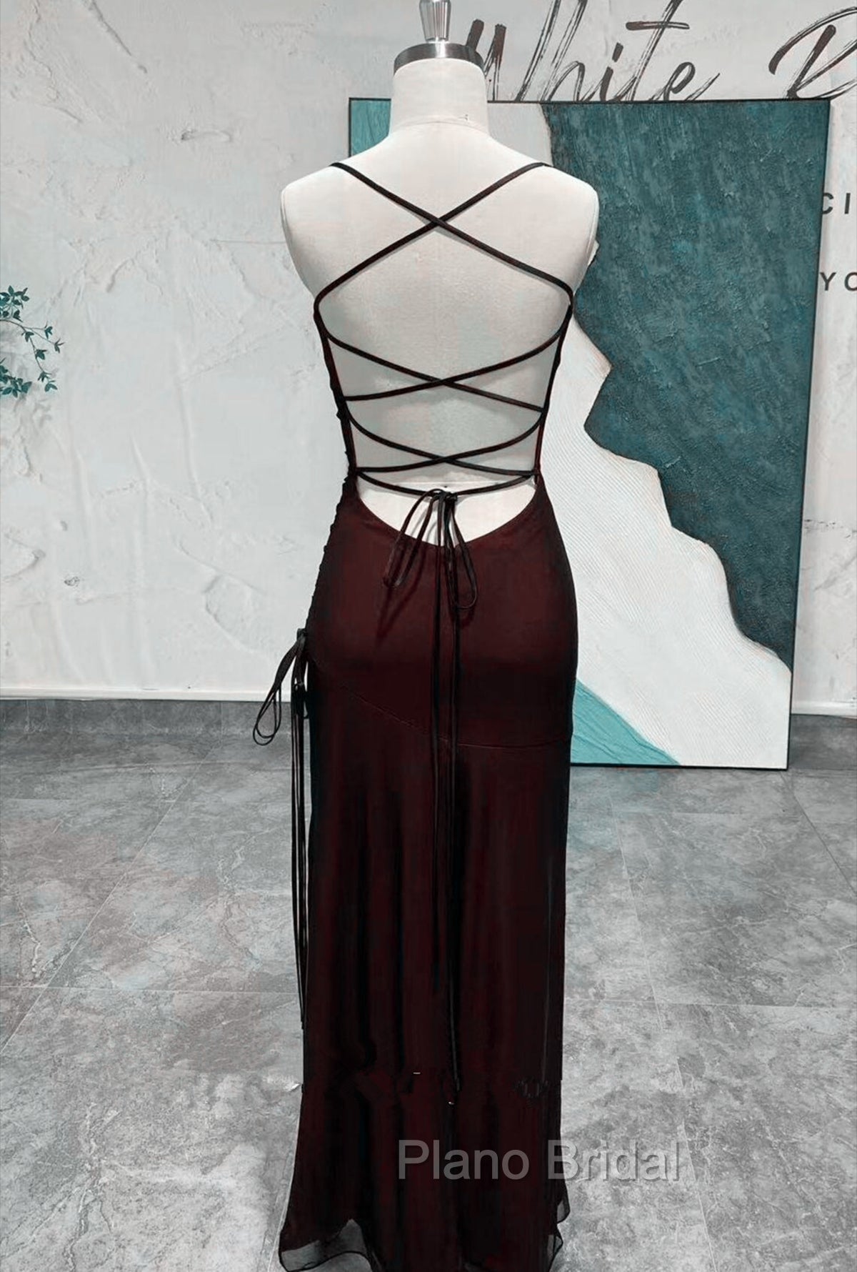 Chic Black and Red Long Cross Back Party Dresses, Black and Red Wedding Party Dresses Secondary image