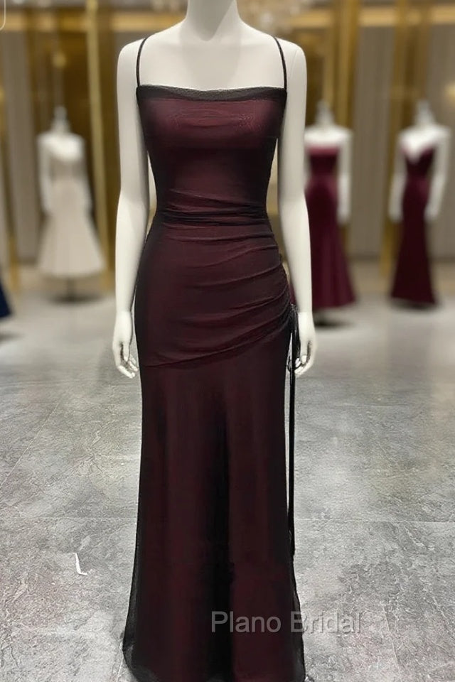 Chic Black and Red Long Cross Back Party Dresses, Black and Red Wedding Party Dresses