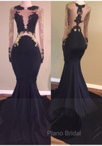 Chic Black Long-Sleeve Lace Mermaid Zipper Formal Prom Party Gowns