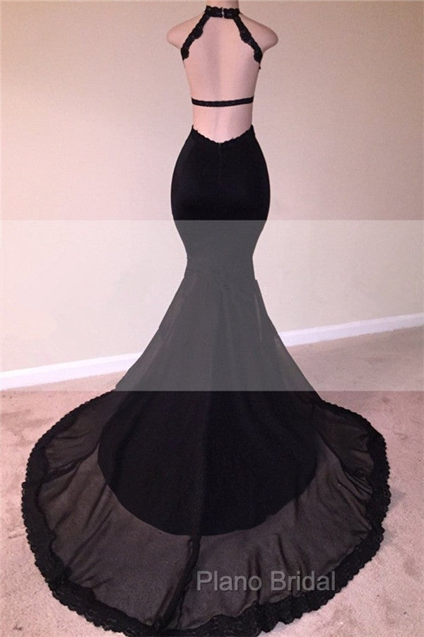 Chic Black Open Back Lace Formal Prom Dresses Sleeveless See Through Tulle Evening Gown Secondary image