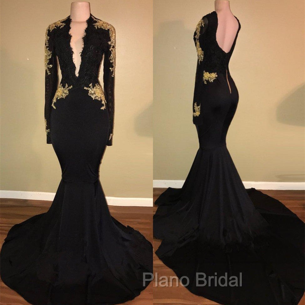 Chic Black Formal Prom Dresses Mermaid Long Sleeves Evening Dresses Secondary image