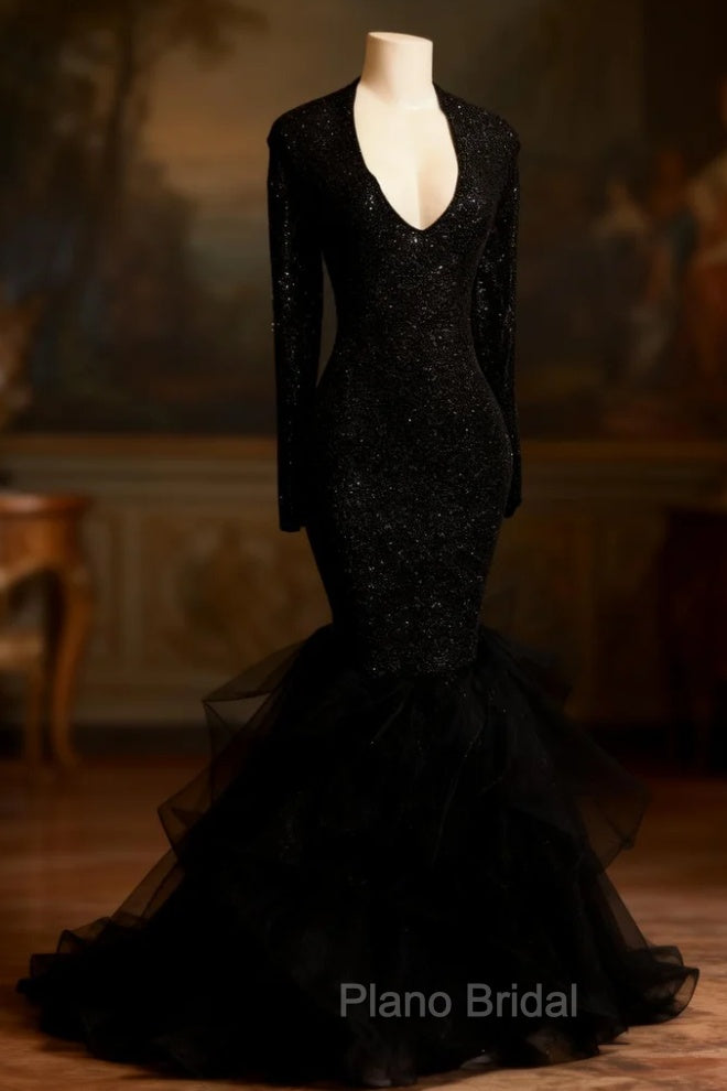 Chic black sequins Formal Prom Dresses, ruffles evening Dresses Main image
