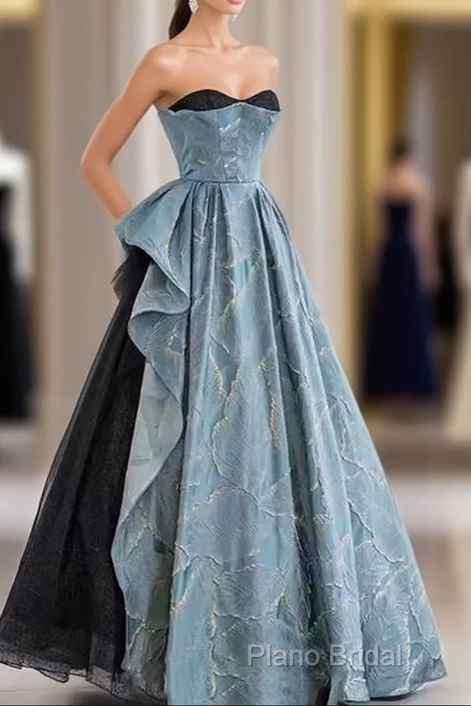 Chic Blue Strapless Long Formal Prom Dresses Fairy Formal Dresses Main image