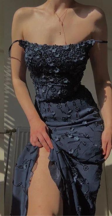 Chic Bodycon Spaghetti Straps 3D Applique Long Formal Prom Dresses Secondary image