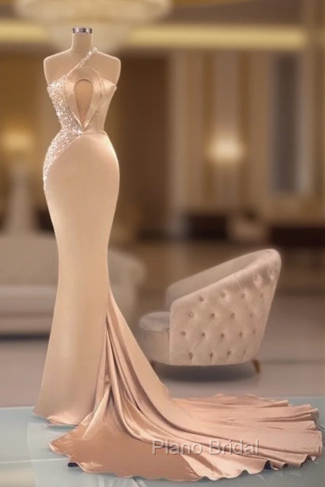 Chic Champagne Sleeveless Mermaid Formal Prom Dresses Long Evening Gowns Main image