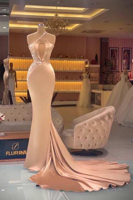 Chic Champagne Sleeveless Mermaid Prom Dresses Long Evening Gowns Main image