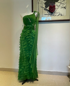Chic Dark Green One-Shoulder Layered Ruffle Chiffon Long Formal Prom Dresses