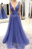 Chic Deep V-neck Straps Long Formal Prom Party Gowns| Exquisite Lace Beading Formal Prom Gown