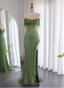 Chic Green Mermaid Tassel Slit Tulle Long Formal Prom Dresses