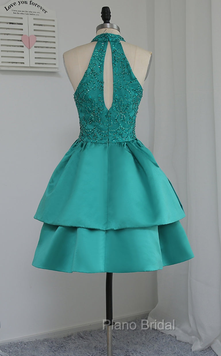 Chic Green Satin and Lace Layers Homecoming Dresses, New Homecoming Dresses