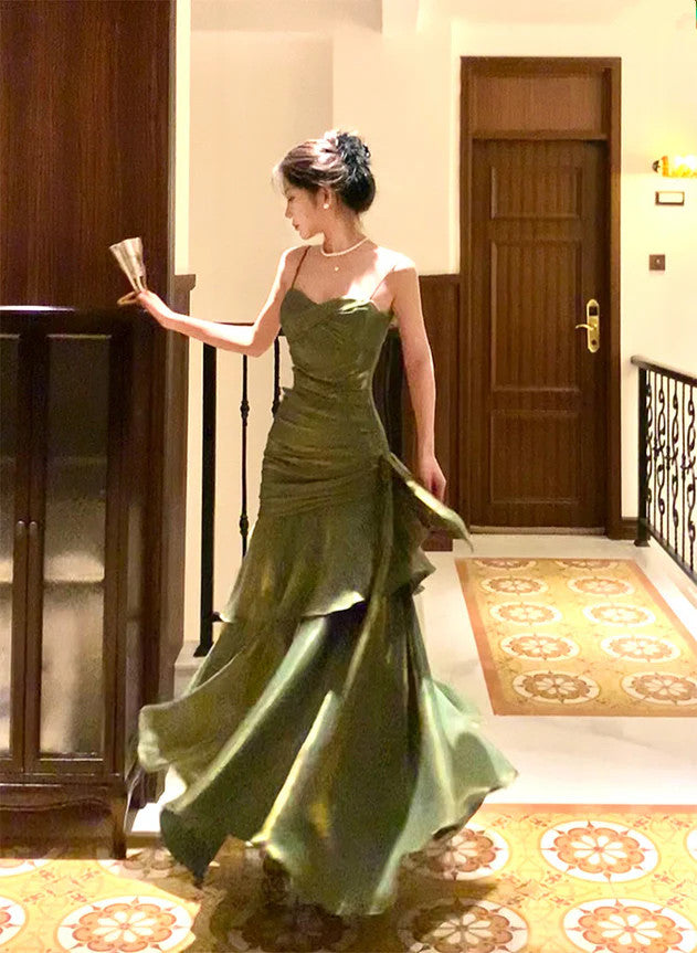 Chic Green Straps Sweetheart Long Formal Dresses, Green Formal Prom Dresses Formal Evening Dresses Main image