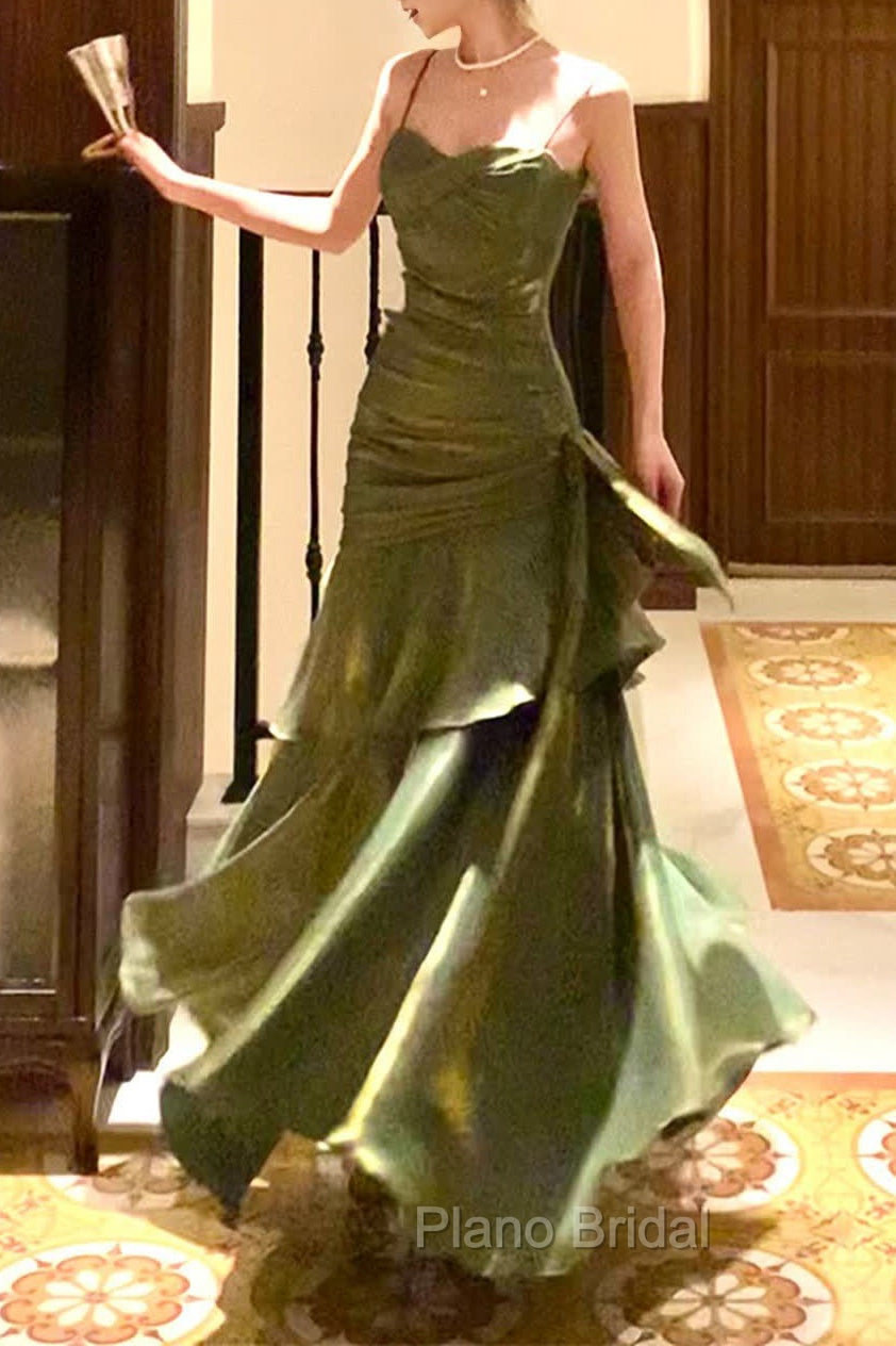 Chic Green Straps Sweetheart Long Formal Dresses, Green Formal Prom Dresses Evening Dresses Main image