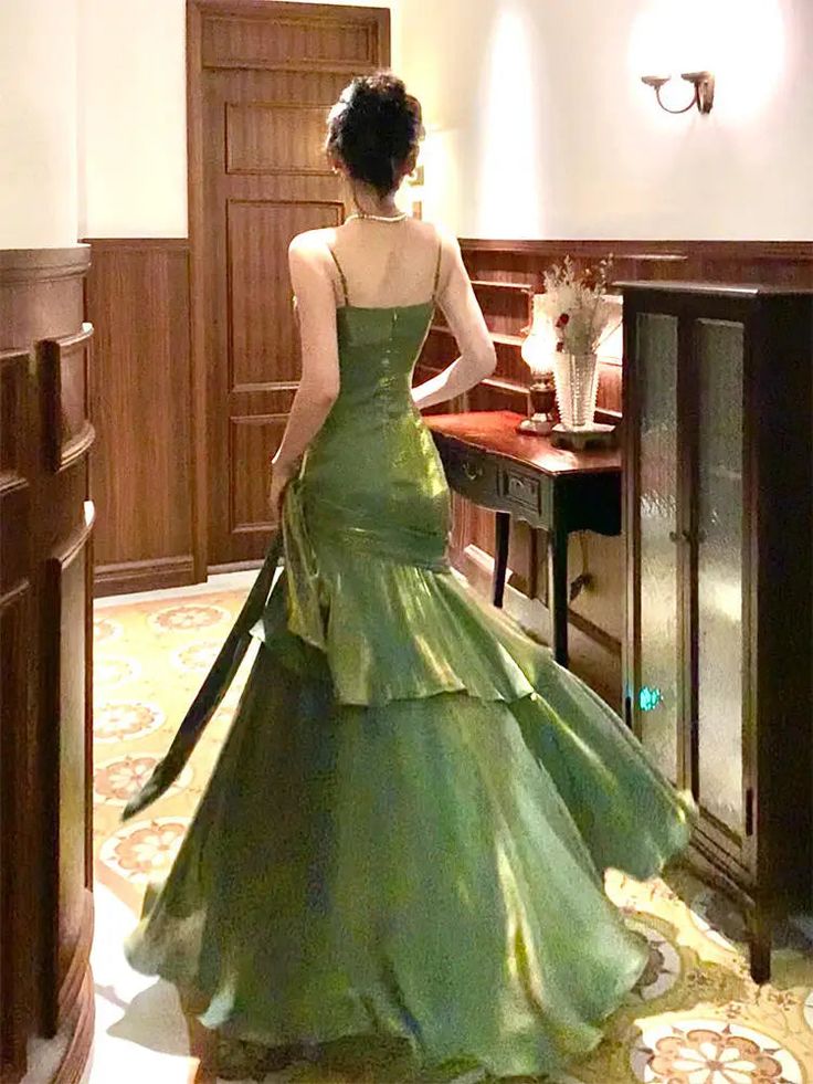 Chic Green Straps Sweetheart Long Formal Dresses, Green Formal Prom Dresses Formal Evening Dresses