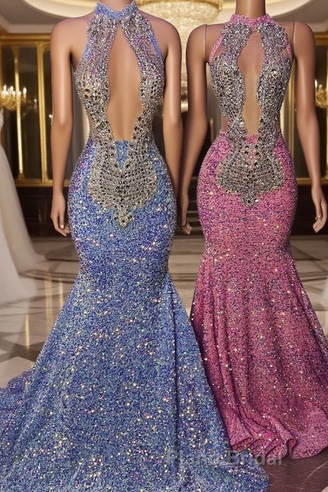 Chic Halter Sleeveless Mermaid Formal Prom Dress With Beading Main image