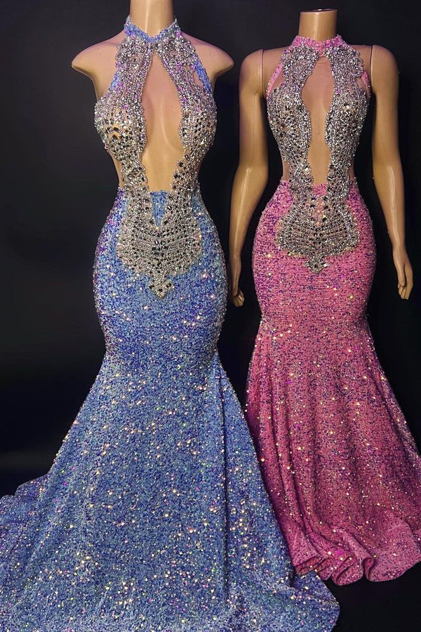 Chic Halter Sleeveless Mermaid Prom Dress With Beading Main image