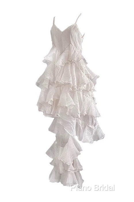 Chic High Low Spaghetti Straps Formal Prom Dresses Birthday Dresses With Ruffles Secondary image